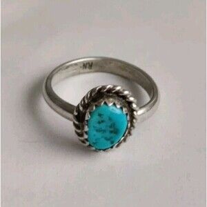 VINTAGE Native American Sterling Silver Turquoise Ring Size 3.5 2g Signed RN